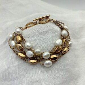 Honora Pearl Rose Colored Bronze Italy Multi-Strand Bead Bracelet Toggle 7.5"